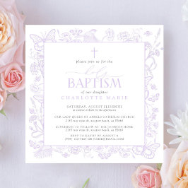 Invitación Baptismo Santo Lilac Lavender Mariposas Florales