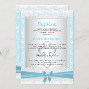 Invitación Baptismo satinado azul y blanco/cristianismo bonit