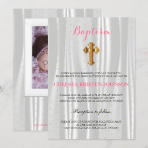 Invitación Baptismo satinado blanco bonito / cristianismo