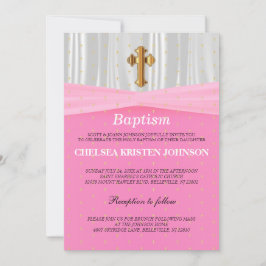 Invitación Baptismo satinado rosa y blanco / cristianismo bon