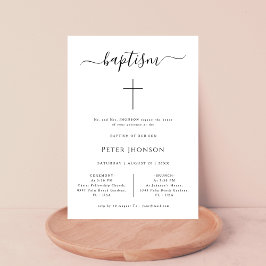 Invitación Baptismo simple de caligrafía blanca y negra