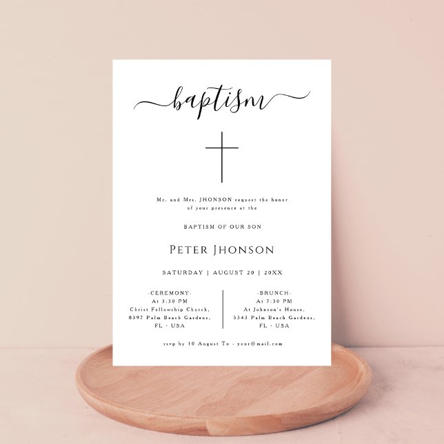 Invitación Baptismo simple de caligrafía blanca y negra (Subido por el creador)