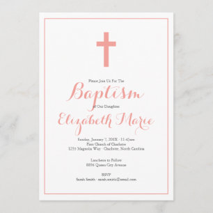 Invitación Baptismo simple de Chica cruzado rosa