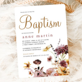 Invitación Baptismo simple de los Chicas Florales en Flor Sil