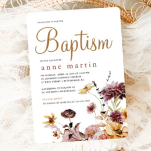 Invitación Baptismo simple de los Chicas Florales en Flor Sil