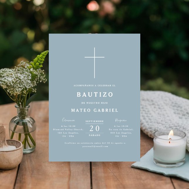 Invitación Baptismo simple Dusty azul Bautizo (Subido por el creador)