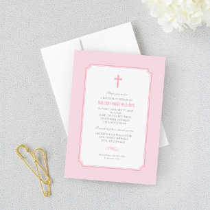 Invitación Baptismo simple y elegante de una niña rosada