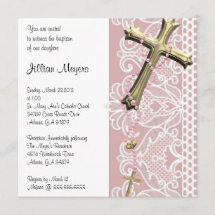 Invitación Baptismo simple y elegante en la cruz púrpura/cris