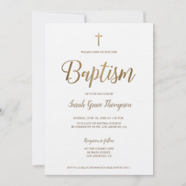 Invitación Baptismo simple y moderno de la Cruz de Oro Blanco