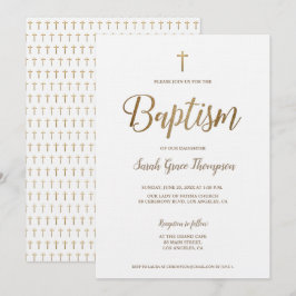 Invitación Baptismo simple y moderno de la Cruz de Oro Blanco