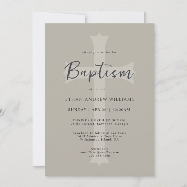 Invitación Baptismo simple y neutro entre bebes con foto (Anverso)