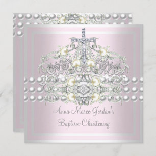 Invitación Baptismo Tíara Plata Títara Perla Blanca Diamante