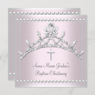 Invitación Baptismo Tíara Plata Títara Perla Blanca Diamante