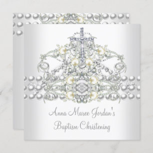 Invitación Baptismo Tiara Silver Diamante de Perla Blanca