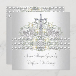 Invitación Baptismo Tiara Silver Diamante de Perla Blanca