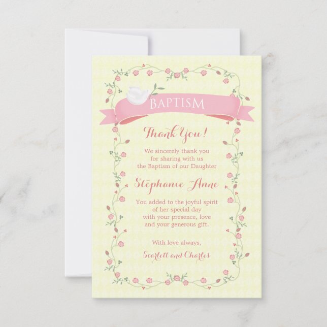Invitación Baptismo Vela Floral Rosa (Anverso)