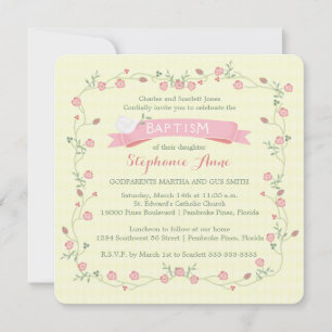 Invitación Baptismo Vela Floral Rosa
