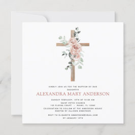 Invitación Baptismo Verdor Dusty Cruz Rosa Rosa Cristiana