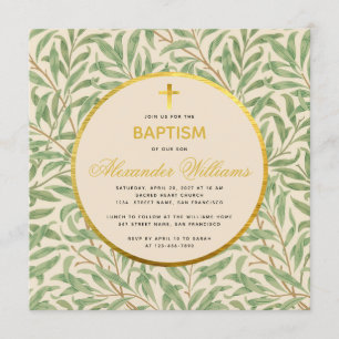 Invitación Baptismo Verdor Faux Gold Circle Género Neutral