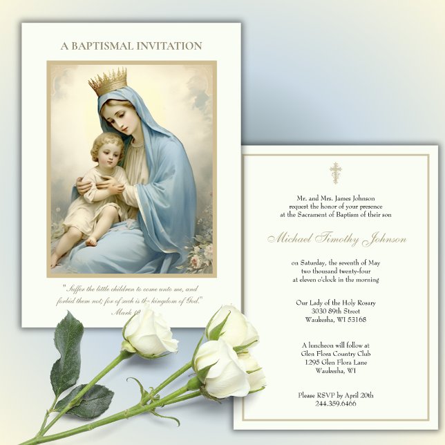 Invitación Baptismo vintage católico Christening Floral (Subido por el creador)
