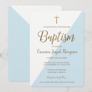 Invitación Baptismo virtual de la Cruz Blanca de Oro Azul Sim