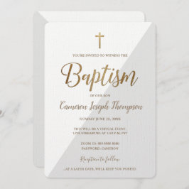 Invitación Baptismo virtual de la Cruz Blanca Gris Gris simpl