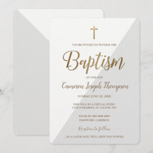 Invitación Baptismo virtual de la Cruz Blanca Gris Gris simpl