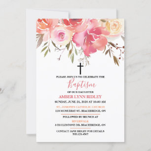 Invitación Baptismo y Brunch floral romántico