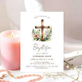 Invitación Baptismo y cristianismo floral rústico