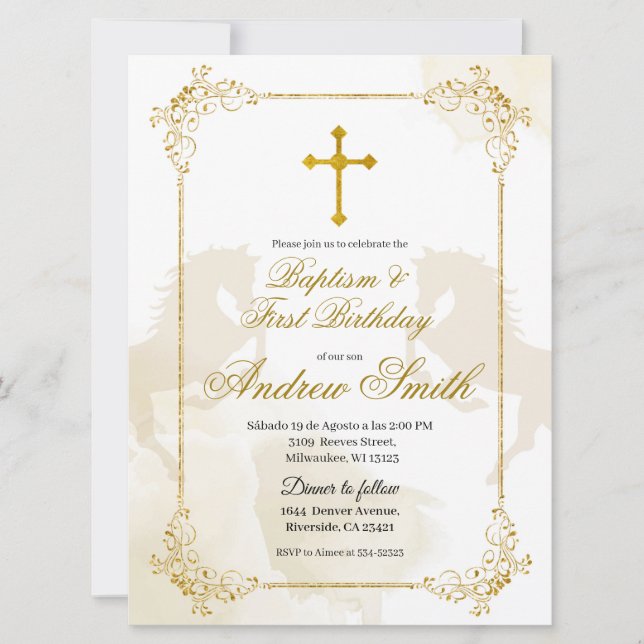 Invitación Baptismo y cumpleaños de la cruza de oro mexicana (Anverso)