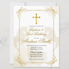 Invitación Baptismo y cumpleaños de la cruza de oro mexicana