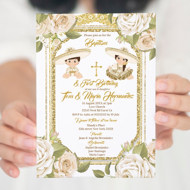 Invitación Baptismo y Rosas de cumpleaños Chica de niño gemel (Subido por el creador)