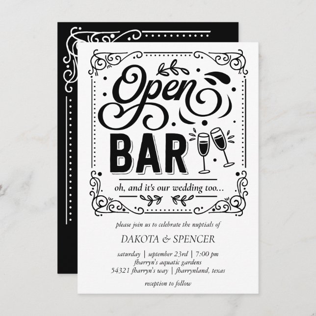 Invitación Bar abierto (y boda) | Micro boda informal (Anverso / Reverso)