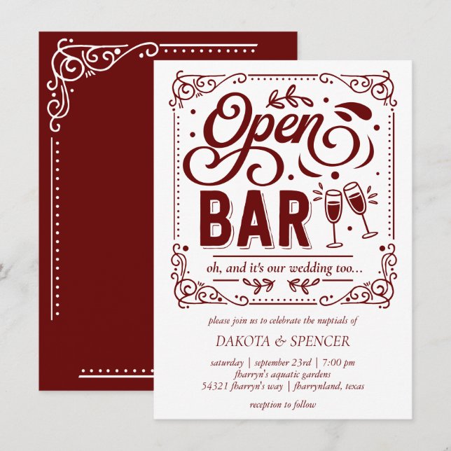 Invitación Bar Abierto (y Boda) | Micro Rojo y Blanco (Anverso / Reverso)