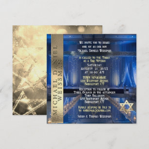 Invitación Bar azul de la Marina y el oro Mitzvah