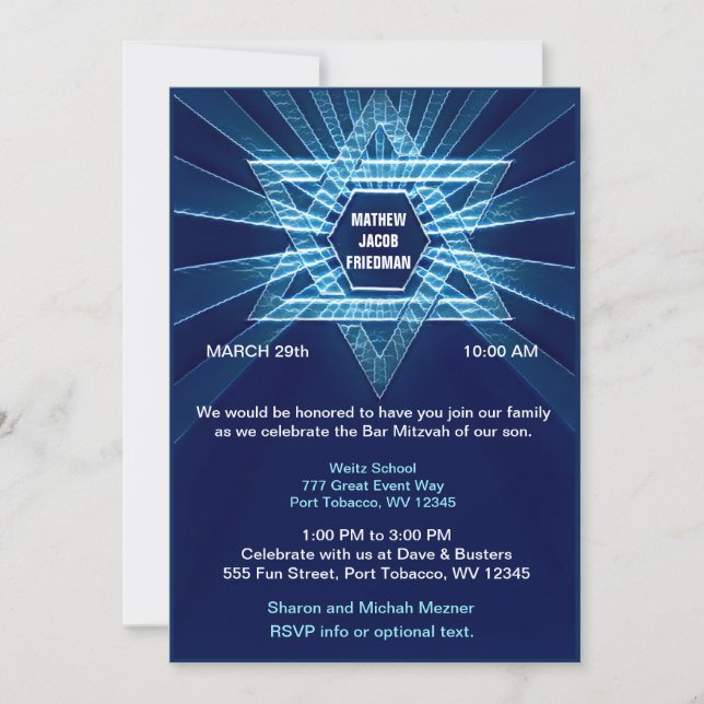 Invitación Bar azul eléctrico Mitzvah (Anverso)