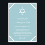 Invitación Bar azul minimalista o Bat Mitzvah<br><div class="desc">Esta invitación sencilla e intemporal al Bar Mitzvah cuenta con una estrella blanca de David,  fondo azul y un marco blanco único. Si lo desea,  se puede añadir información adicional y/o fotos a la parte posterior de la tarjeta.</div>