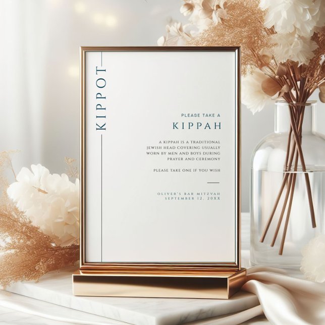 Invitación Bar azul moderno Mitzvah Kippot Tabletop Rótulo (Subido por el creador)