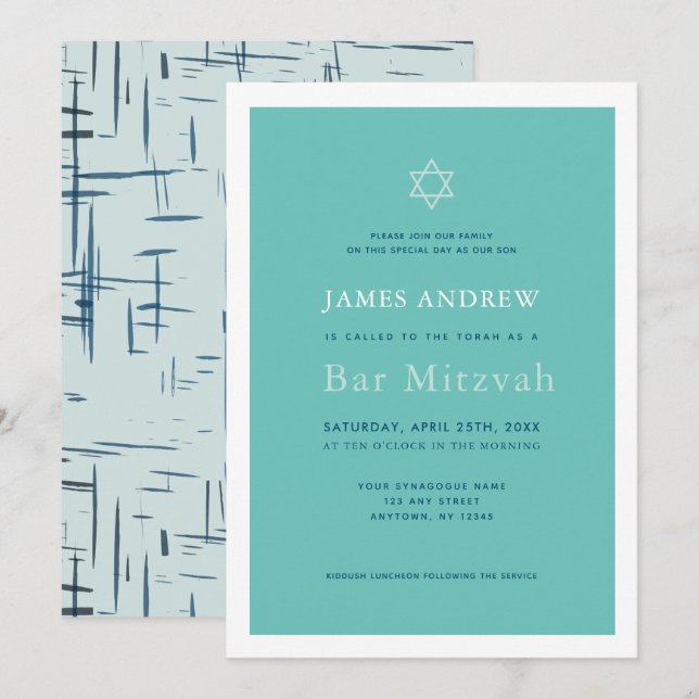 Invitación Bar azul turquesa clásico Mitzvah (Anverso / Reverso)
