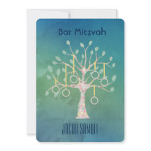 Bar Bat Bnai Tree of Life Mitzvah Watercolor azul