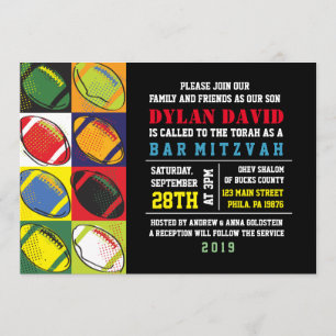 Invitación Bar Bat Mitzvah con temas de fútbol retro