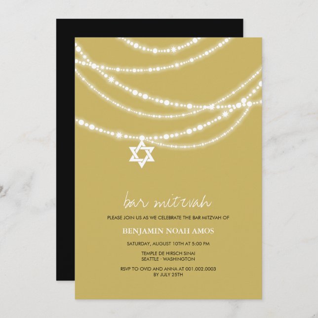 Invitación Bar / Bat Mitzvah Sparkles Star Of David Invite (Anverso / Reverso)