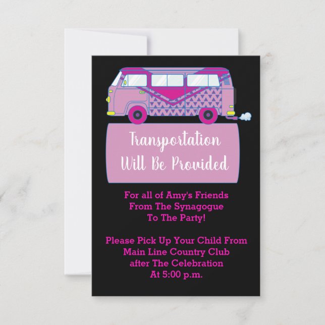 Invitación Bar Bat Mitzvah Transportación Mini Bus Card (Anverso)
