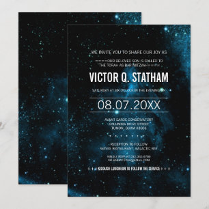 Invitación Bar Blue Galaxy Invite a Fiesta Mitzvah
