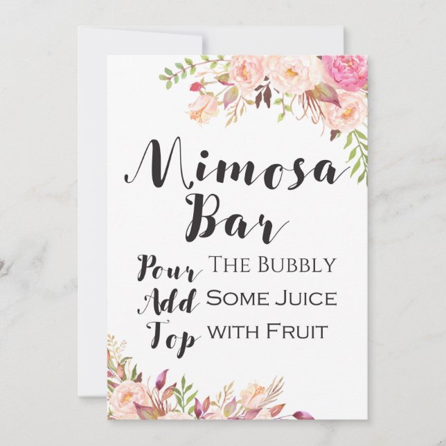 Invitación Bar Boho floral mimosa Rótulo 5 x 7" Tamaño (Anverso)