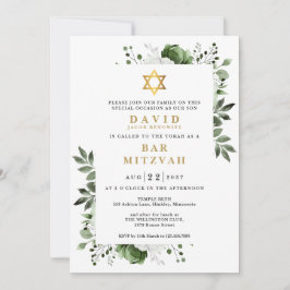 Invitación Bar Botánico Floral Verde Mitzvah Bat Mitzvah