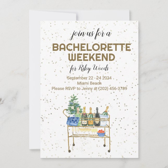 Invitación Bar Cart Bachelorette Weekend Grandmillennial (Anverso)