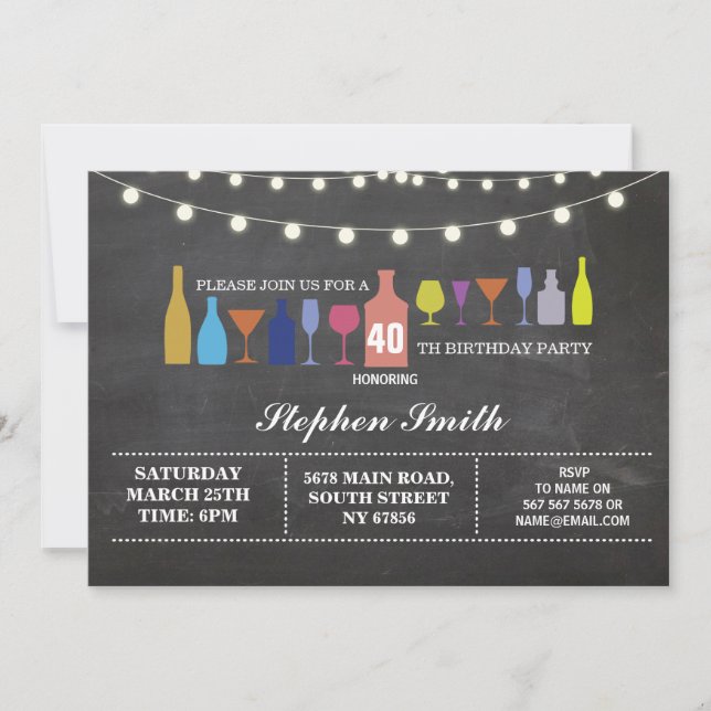 Invitación Bar Cheers Birthday Party Cocktails Chalk Invite (Anverso)