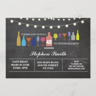 Invitación Bar Cheers Birthday Party Cocktails Chalk Invite