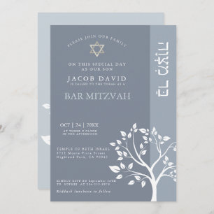 Invitación Bar clásico Mitzvah Dusty Blue Tree of Life